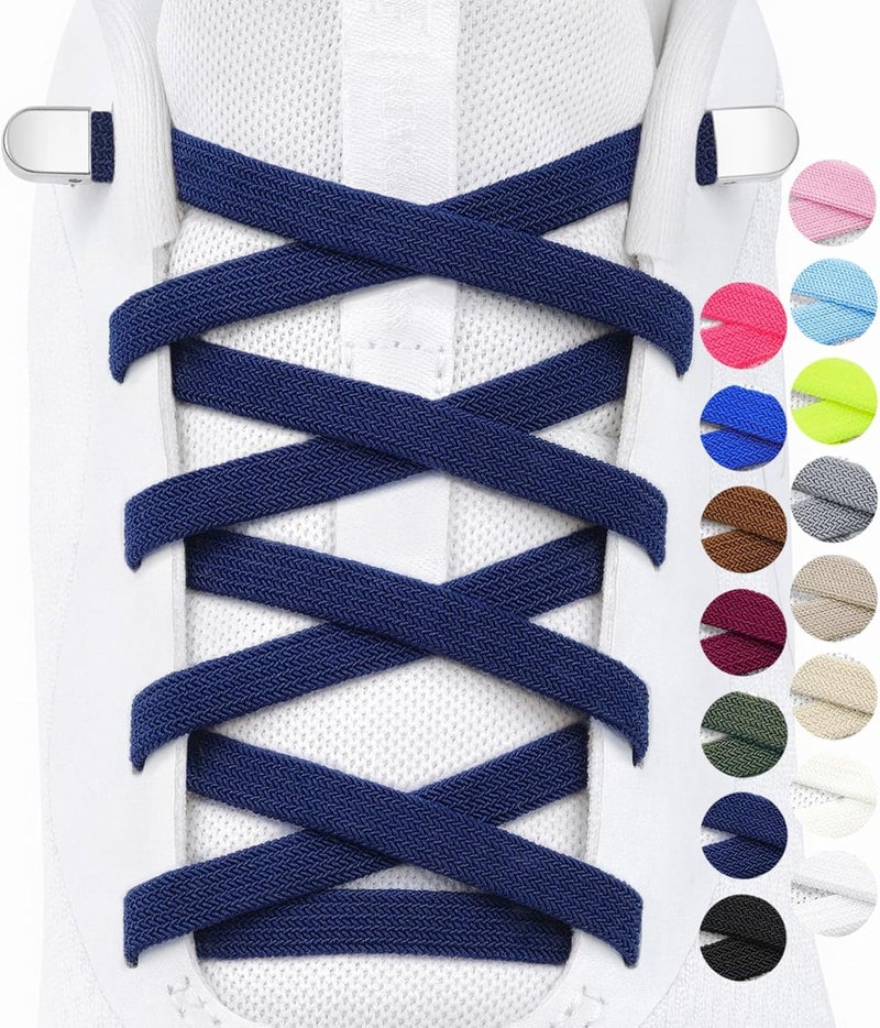 Stepace 2 Pairs Elastic No Tie Shoe Laces for Kids and Adults Sneakers, Stretch Flat Tieless Shoestrings - Image 1
